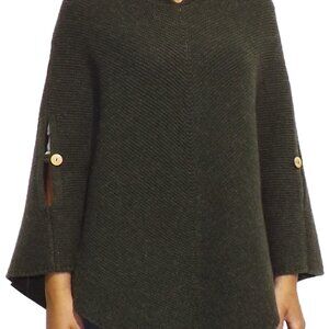 Green Hooded Capelet Poncho, 100% Wool